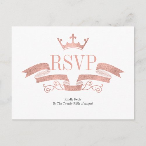 Classic Rose Gold Crest Wedding RSVP Postcard