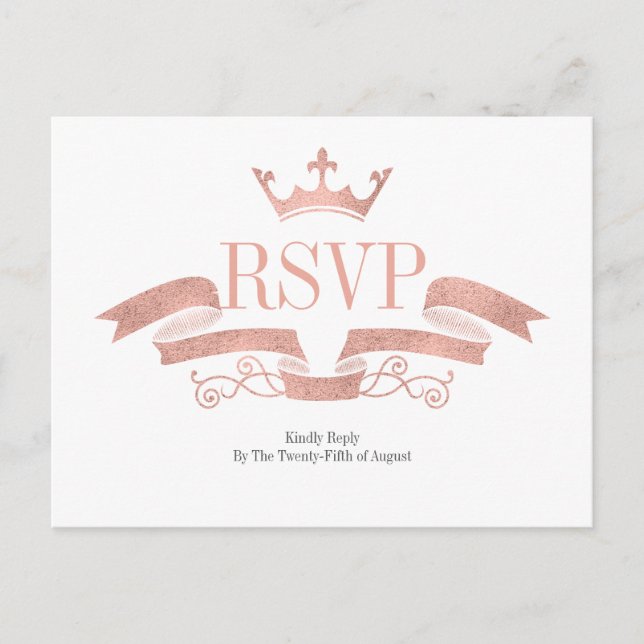Classic Rose Gold Crest Wedding RSVP Postcard (Front)