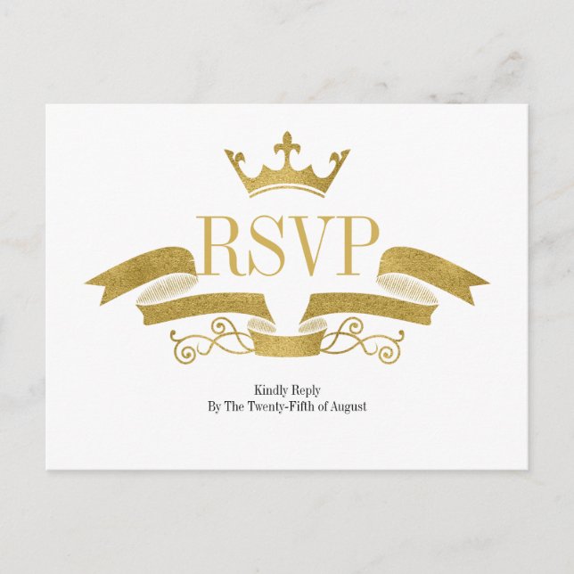 Classic Rose Gold Crest Wedding RSVP Postcard (Front)
