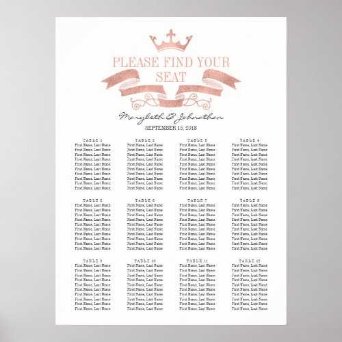 Classic Rose Gold Crest Wedding Seating Chart Sign