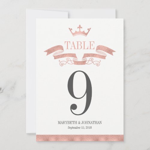 Classic Rose Gold Crest Wedding Table Number Card