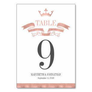 Classic Rose Gold Crest Wedding Table Number Card