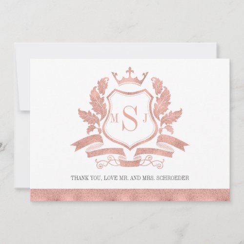 Classic Rose Gold Crest Wedding Thank You Card