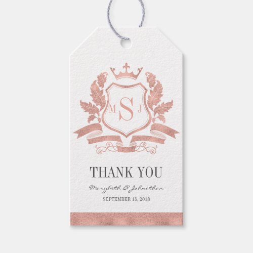 Classic Rose Gold Crest Wedding Thank You Gift Tag