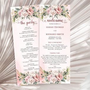 Classic Rose Gold Floral Greenery Wedding Program