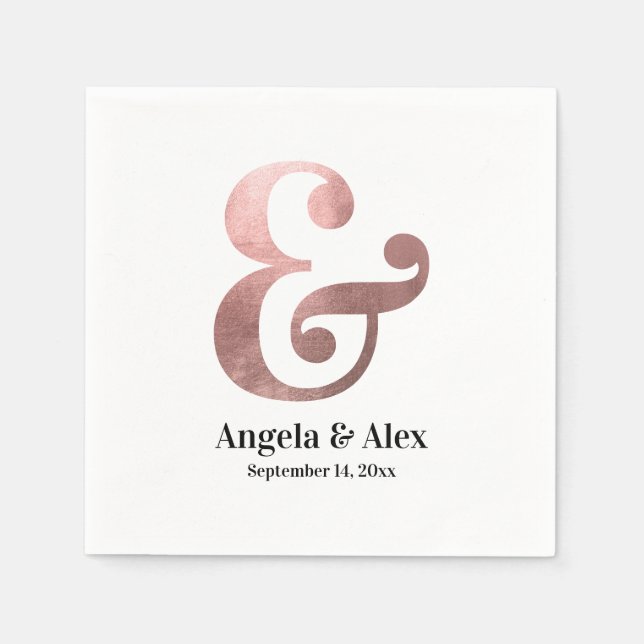 Classic Rose Gold Foil Ampersand Wedding Napkins (Front)