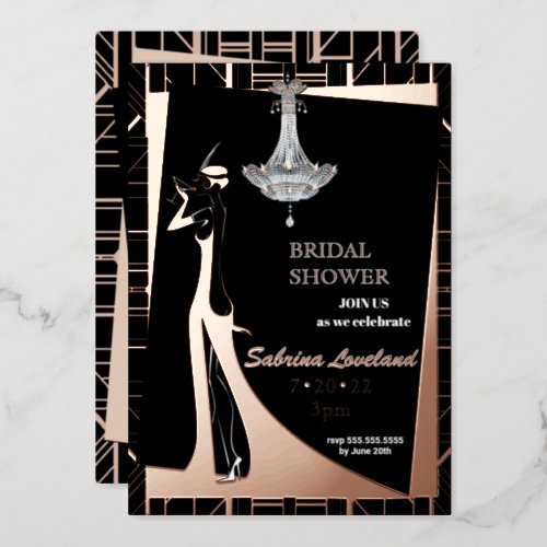 Classic ROSE GOLD Gatsby Flapper Bridal Shower Foil Invitation