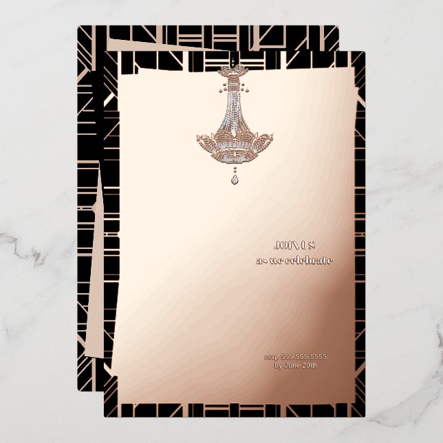 Classic ROSE GOLD Gatsby Flapper Bridal Shower Foil Invitation (Front/Back)