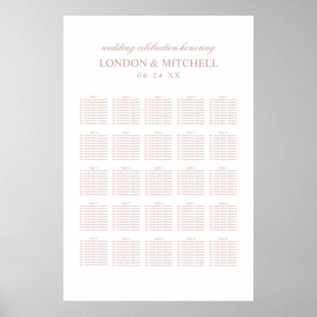 Classic Rose Gold Monogram Wedding Seating Poster (Front)