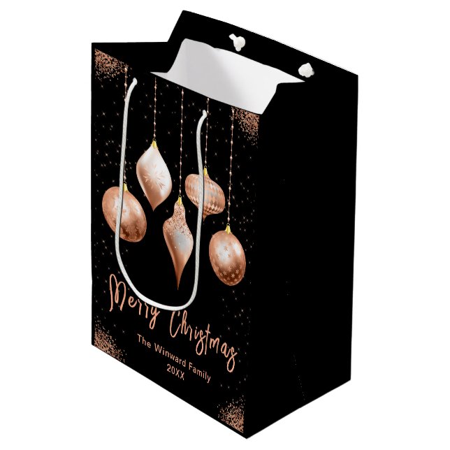 Classic Rose Gold Ornament Christmas Medium Gift Bag (Front Angled)
