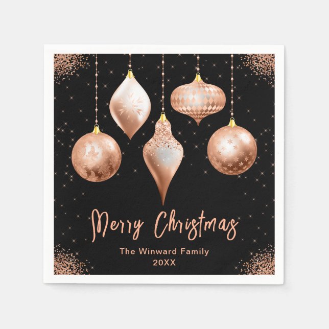 Classic Rose Gold Ornament Christmas Napkins (Front)