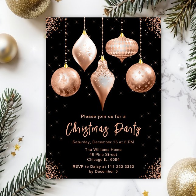 Classic Rose Gold Ornaments Christmas Party Invitation (Creator Uploaded)