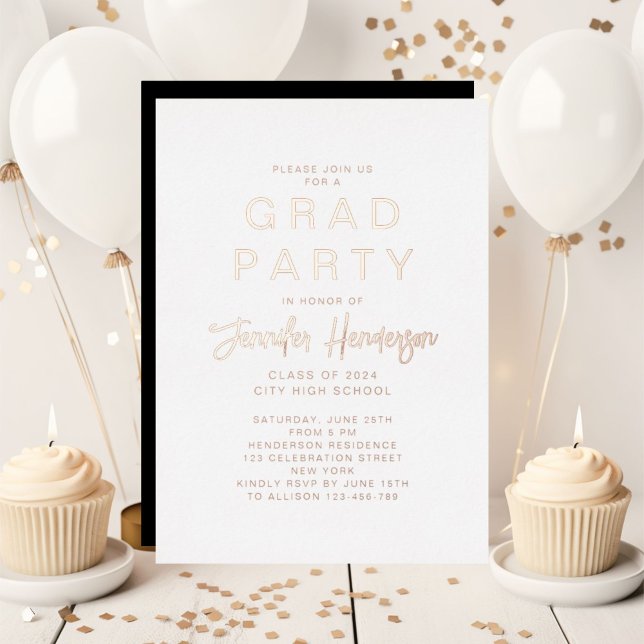 Classic Rose Gold Script Graduation Party  Foil Invitation (Classic Rose Gold Script Graduation Party Foil Invitation)