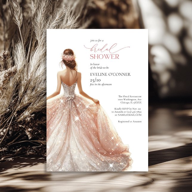 Classic rose gold sparkles wedding gown lux invitation (Classic rose gold sparkles wedding gown lux invitation)