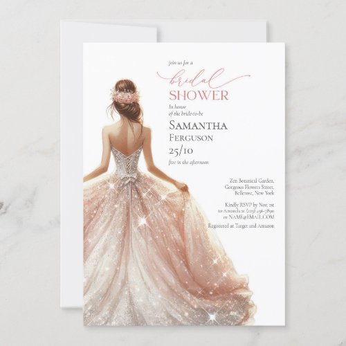 Classic rose gold sparkles wedding gown lux invitation