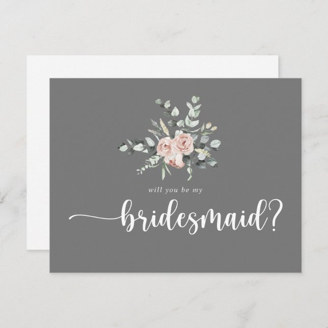 Classic Rose Gray Bridesmaid Proposal Note Card (Front/Back)