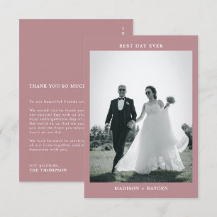 Classic Rose Pink Typography Photo Wedding Thank You Card