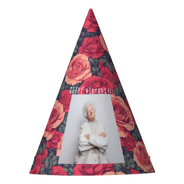 Classic Rose Themed Her Birthday Party Hat (Front)
