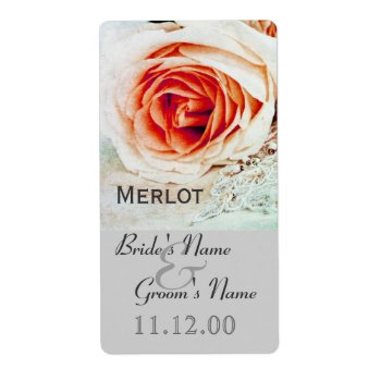 Classic Rose Wedding Wine Bottle Label by myworldtravels at Zazzle