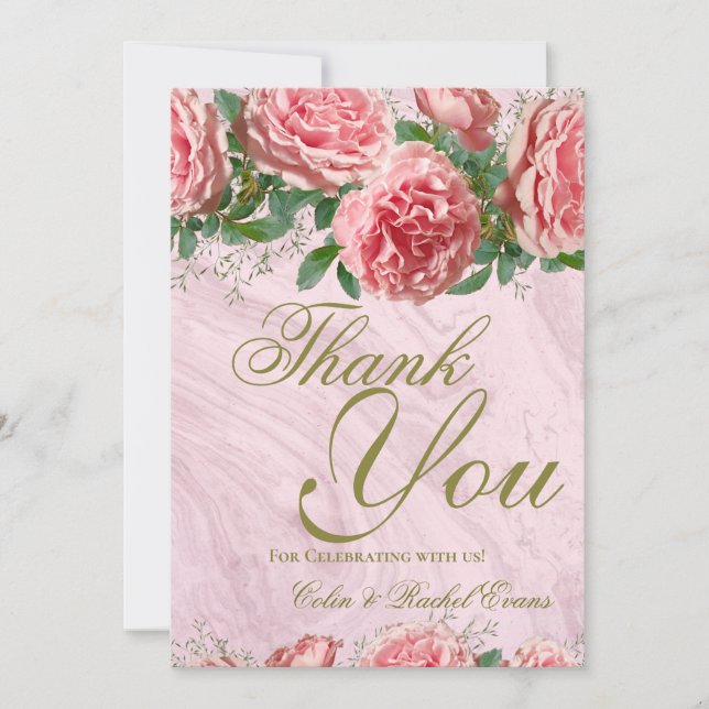 Classic Roses Greenery Wedding Thank You Card (Front)