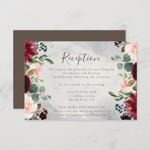 Classic Roses Peony Flowers Wedding Reception  Enclosure Card