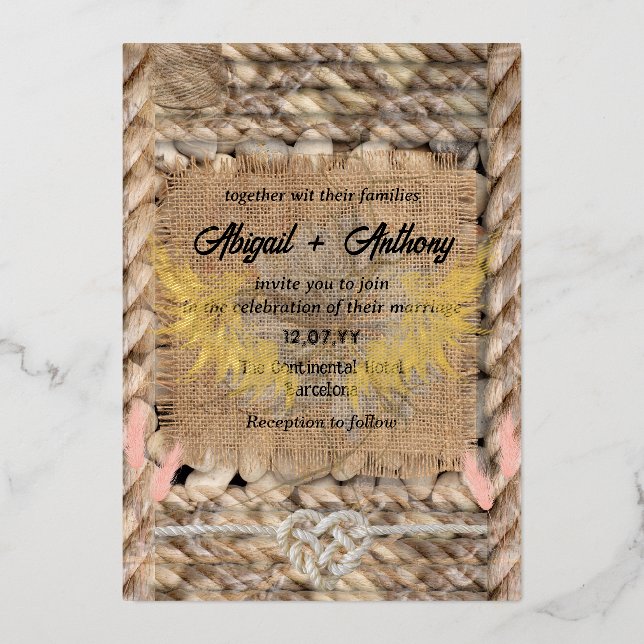Classic Rough Rope Wedding Foil Invitation (Front)