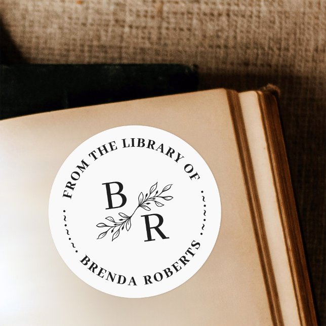 Classic Round Botanical Initials Library Bookplate (Creator Uploaded)