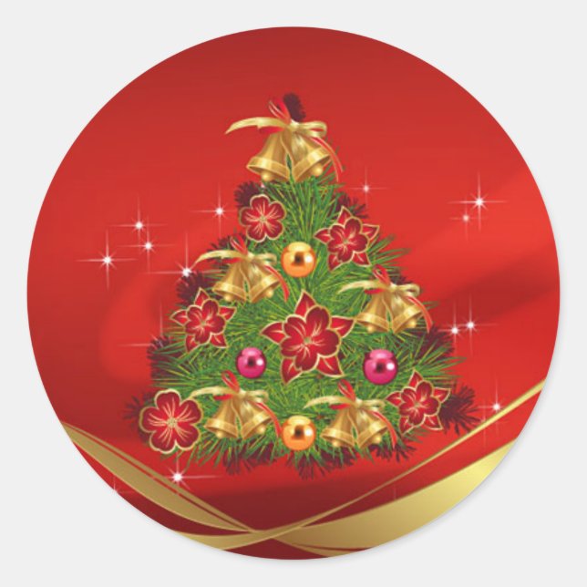 Classic Round Christmas Sticker/Christmas Tree Sticker (Front)