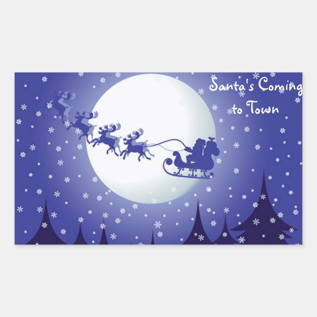 Classic Round Christmas Sticker/Santa a Sleigh Rectangular Sticker (Front)