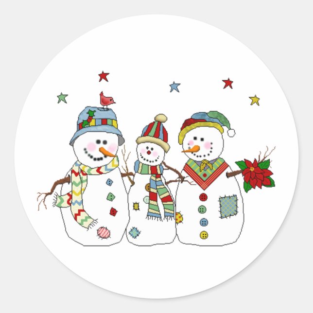 Classic Round Christmas Sticker/Snowmen Classic Round Sticker (Front)
