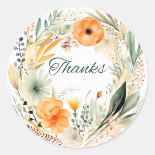 Classic Round Floral Thanks Stickers