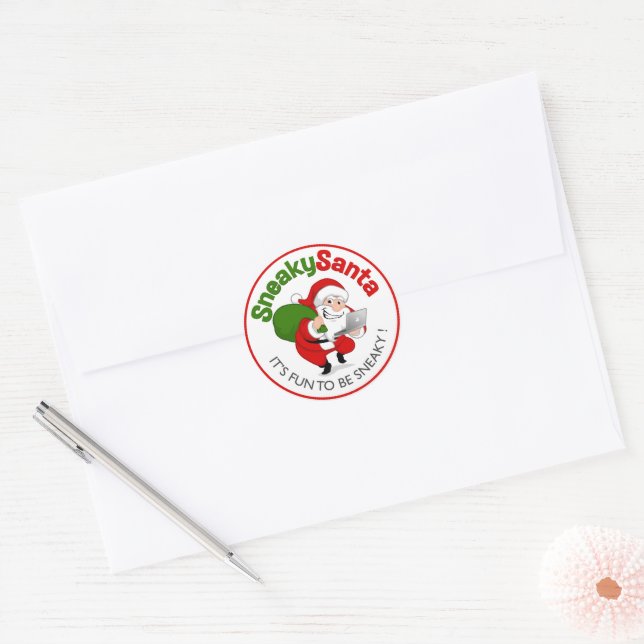 Classic Round Sneaky Santa Sticker (Envelope)