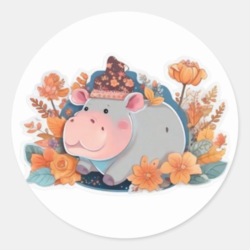 classic round sticker kawaii hippo baby shower 