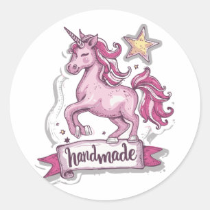 Classic Round Stickers Unicorn and the inscription