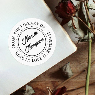 Classic Round Typography Script Library Bookplate