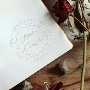 Classic Round Typography Script Library Bookplate Embosser
