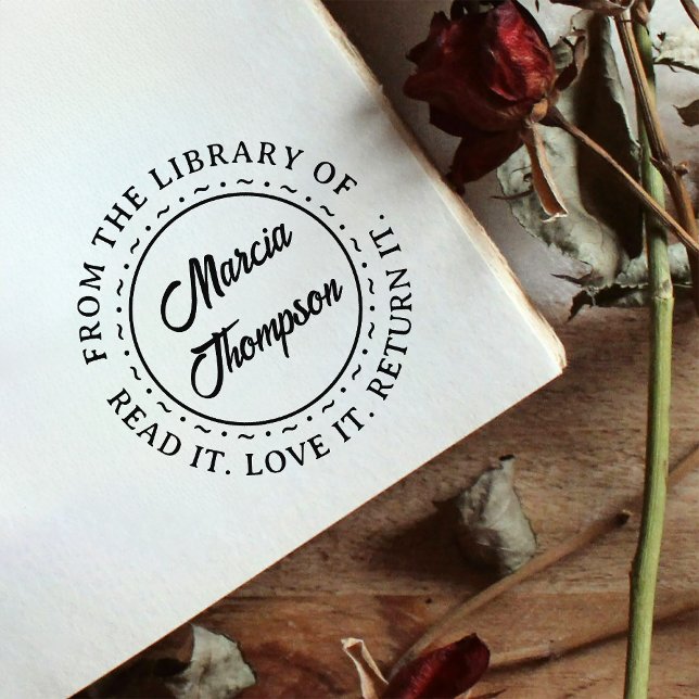 Classic Round Typography Script Library Bookplate Self-inking Stamp (Creator Uploaded)