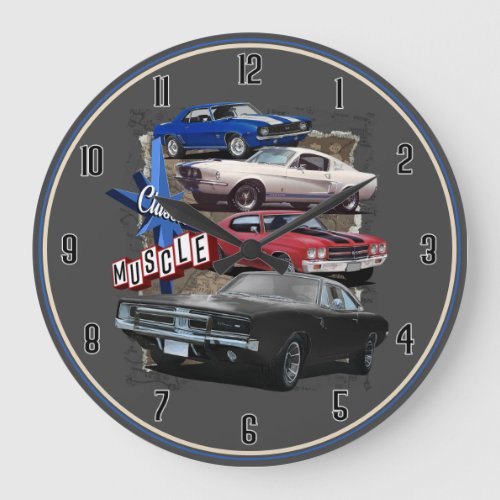 Classic Route 66 Muscle Cars Large Clock