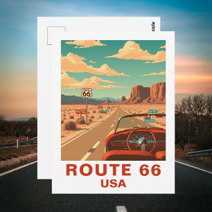 Classic Route 66 Road Trip Vintage Postcard
