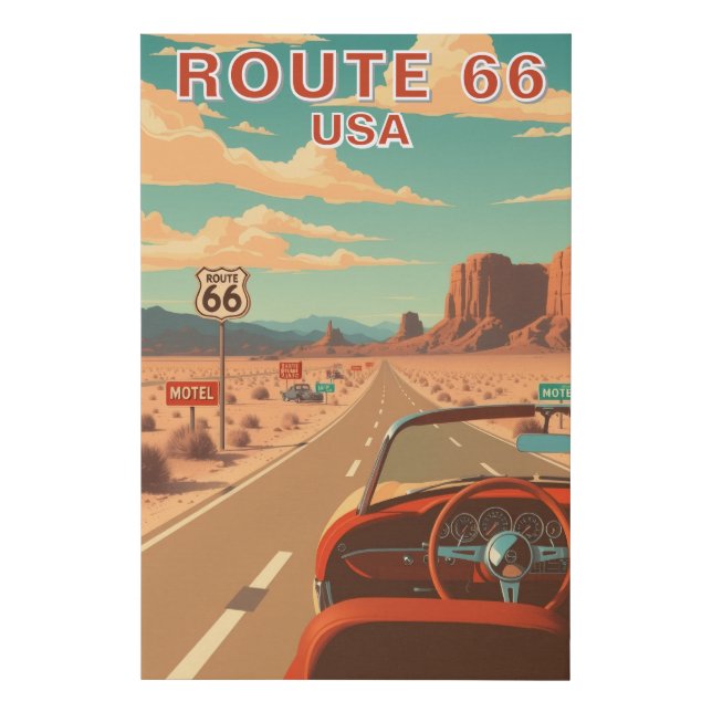 Classic Route 66 Road Trip Vintage Wall Art (Front)