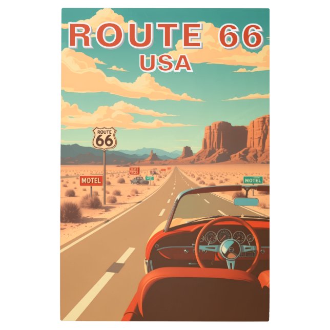 Classic Route 66 Road Trip Vintage Wall Art (Front)