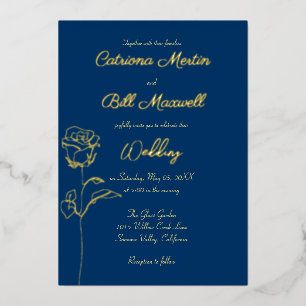Classic Royal Blue and Gold Wedding Invitation Foil Invitation