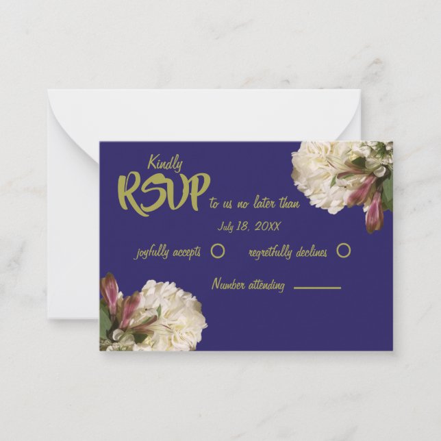 Classic Royal Blue Botanical Floral RSVP Note Card (Front)