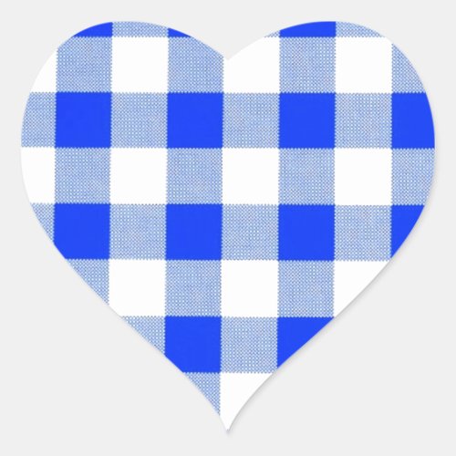 Classic Royal Blue Gingham Art Design Pattern Heart Sticker