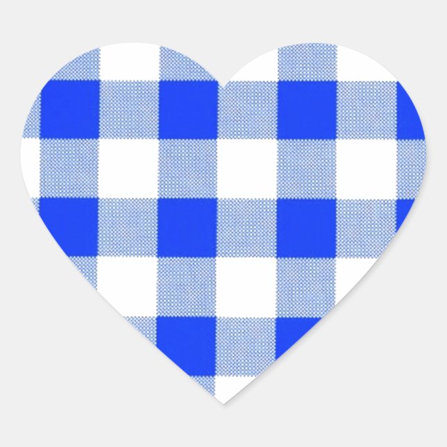 Classic Royal Blue Gingham Art Design Pattern Heart Sticker (Front)