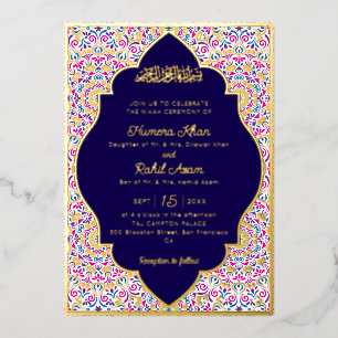 Classic Royal Blue Gold Accents Muslim Wedding Foil Invitation