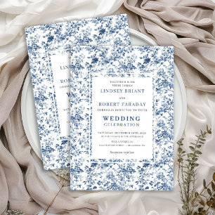 Classic Royal Blue Toile Wedding Invitation Style