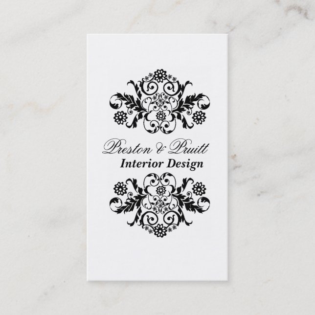 Classic Royal Damask  Black White Professional Business Card (Front)