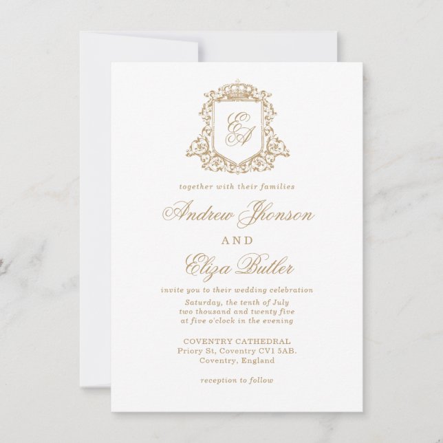 Classic Royal Gold Monogram Wedding Invitation (Front)