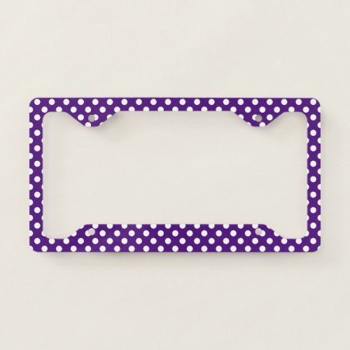 Classic Royal Purple and White Polka Dot Pattern License Plate Frame